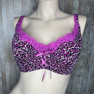 Vintage 90s Y2K Frederick’s of Hollywood Purple Cheetah Leopard Print Bra 38DD/E
